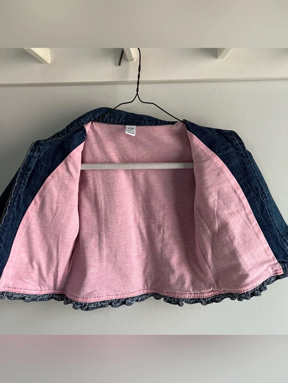 Baby Gap Girls Denim Jacket 18-24 Months Pink Lined Jean Jacket Ruffle Hem